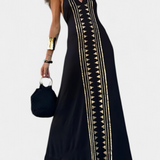 Robe Longue Douce avec Dos Nu et Imprimé Doré