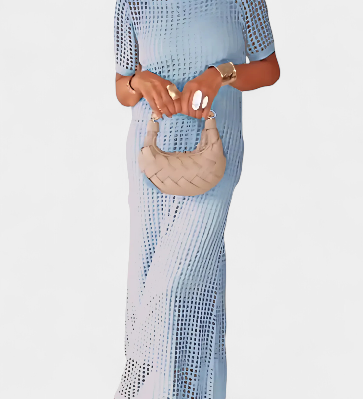 Robe Balbina en Deux Pièces avec Col Bateau et Détails Découpés