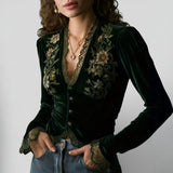 Isabel™ | Blouse en Velours Brodé