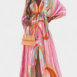 Robe Maxi Joelle Rainbow avec Décolleté en V et Manches Chauve-Souris