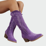 Elena | Bottes western en daim marron brodées et à la mode