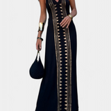 Robe Longue Douce avec Dos Nu et Imprimé Doré
