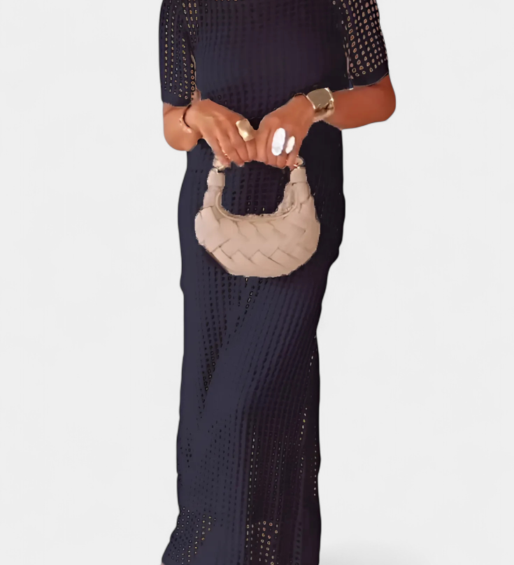 Robe Balbina en Deux Pièces avec Col Bateau et Détails Découpés