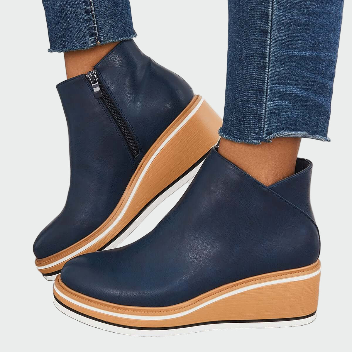 Rebeca | Bottines orthopédiques en cuir noir avec talon compensé