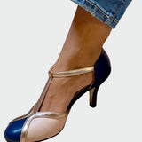 Sandales rétro élégantes Anna avec talon moyen et T-strap