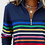 Raquel™ | Sweat à capuche à rayures avec zip demi-long