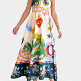 Robe midi en mélange de lin imprimé Arlene