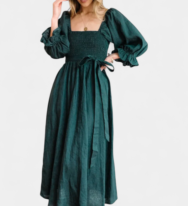 Robe Petra à Deux Niveaux avec Corsage Froncé et Manches Bouffantes