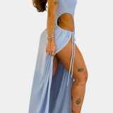 Robe Teuta Sans Bretelles avec Nœud Latéral et Fente Haute
