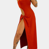 Robe Teuta Sans Bretelles avec Nœud Latéral et Fente Haute