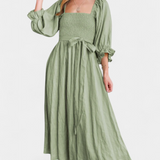 Robe Petra à Deux Niveaux avec Corsage Froncé et Manches Bouffantes
