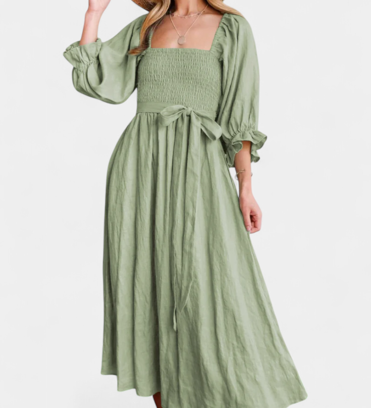 Robe Petra à Deux Niveaux avec Corsage Froncé et Manches Bouffantes