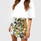 Jupe Mini Sequins Veena en Noir, Or ou Argent