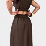 Robe Midi Griselda avec Boutons et Taille Découverte