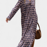 Robe Longue Géométrique Breeze avec Fente Latérale et Décolleté en V