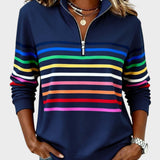 Raquel™ | Sweat à capuche à rayures avec zip demi-long