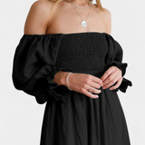 Robe Petra à Deux Niveaux avec Corsage Froncé et Manches Bouffantes