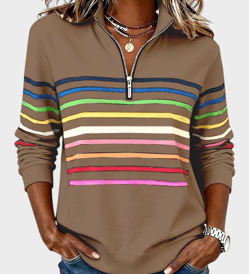 Raquel™ | Sweat à capuche à rayures avec zip demi-long