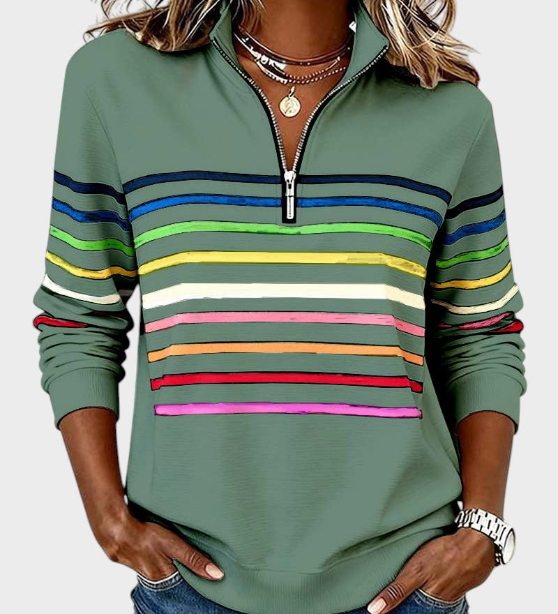 Raquel™ | Sweat à capuche à rayures avec zip demi-long