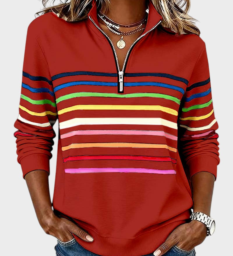 Raquel™ | Sweat à capuche à rayures avec zip demi-long