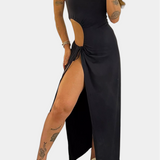 Robe Teuta Sans Bretelles avec Nœud Latéral et Fente Haute
