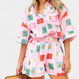 Ensemble Chemise et Shorts Mariluz avec Imprimé Rose