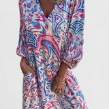 Robe Maxi Bohémienne Carmina avec Décolleté en V et Imprimé Abstrait