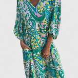 Robe Maxi Bohémienne Carmina avec Décolleté en V et Imprimé Abstrait