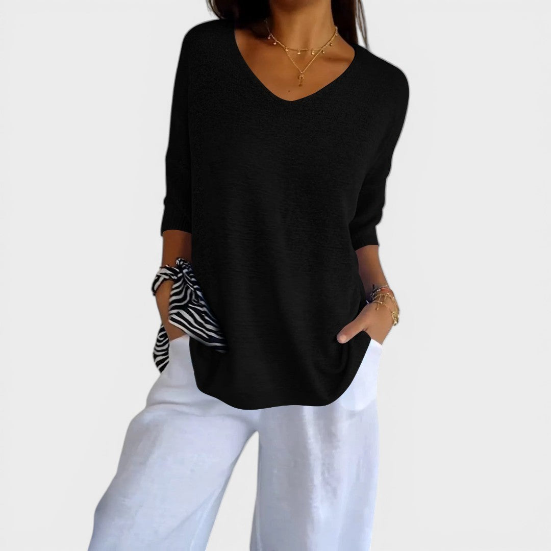 Rosa™ | Haut en Tricot Uni avec Décolleté en V