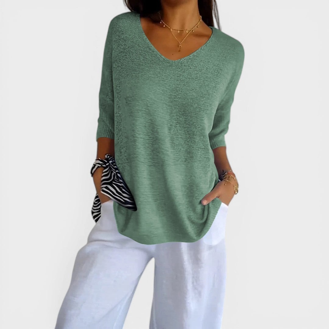 Rosa™ | Haut en Tricot Uni avec Décolleté en V