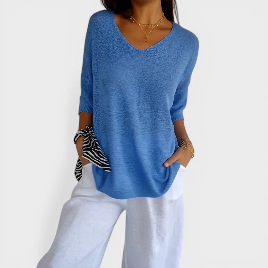 Rosa™ | Haut en Tricot Uni avec Décolleté en V