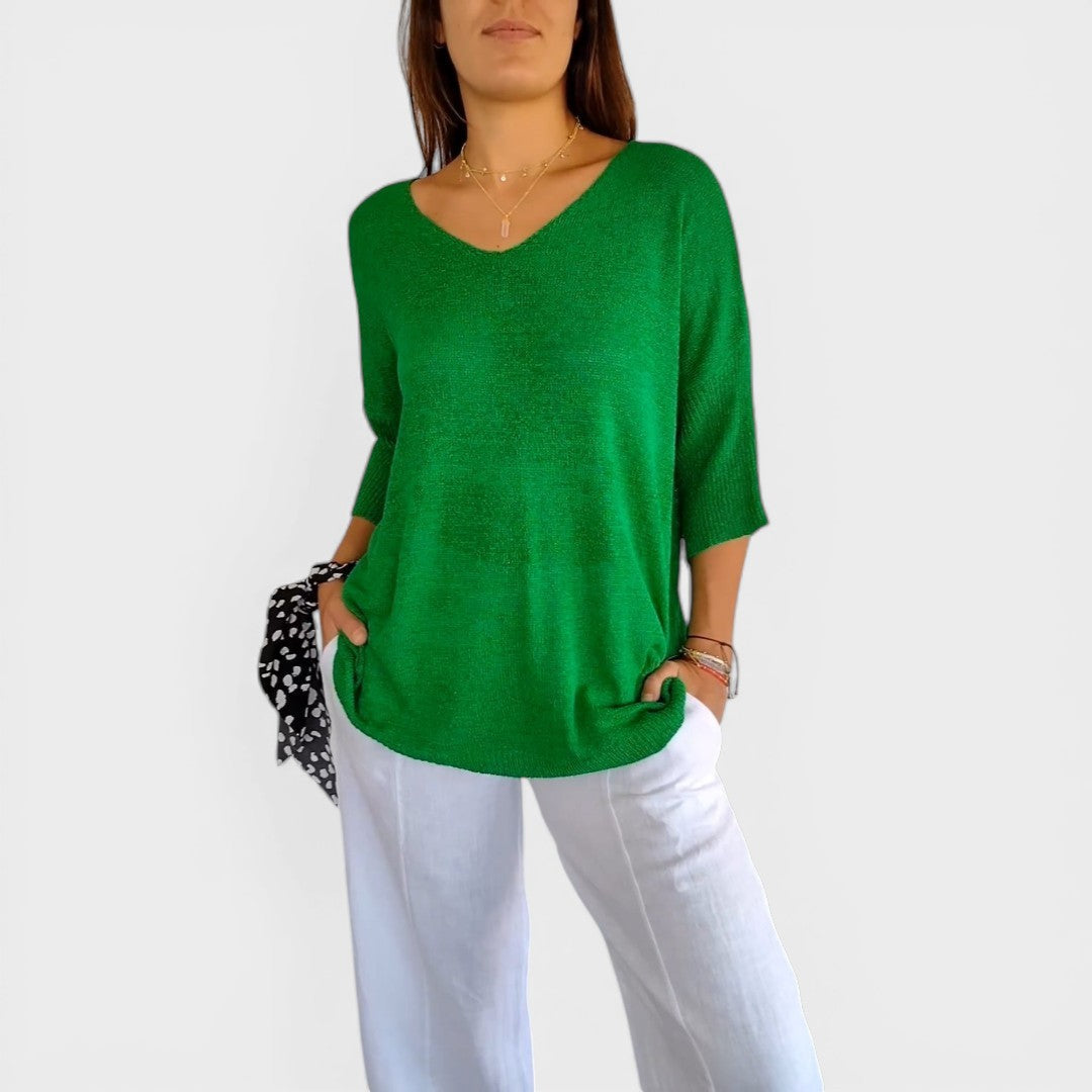 Rosa™ | Haut en Tricot Uni avec Décolleté en V