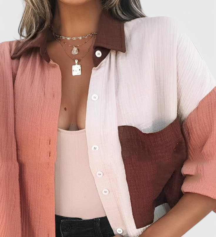 Blouse à Boutons Juniper avec Bloc de Couleur