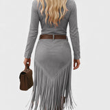 Olga™ | Robe midi rétro avec franges et zip