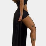 Robe Teuta Sans Bretelles avec Nœud Latéral et Fente Haute
