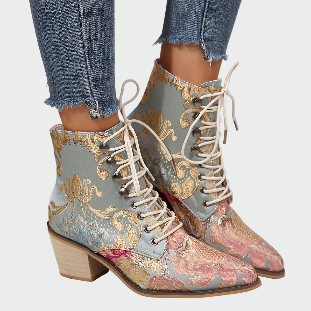 Sandra | Bottines en cuir avec des fleurs élégantes et radieuses