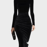 Salma™ | Robe Fendue en Velours Noir