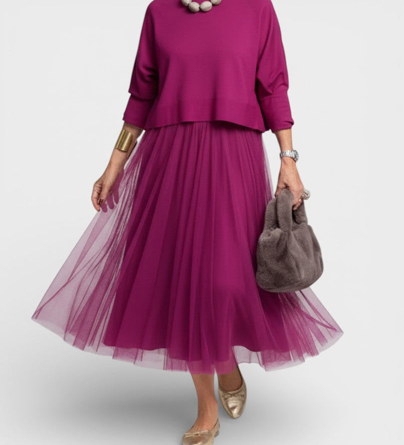 Claudia™ | Robe en Tricot Élegante avec Tulle