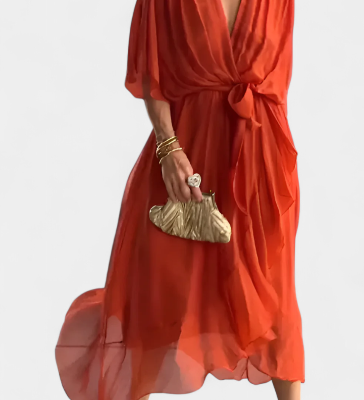 Robe Longue Luisa avec Décolleté en V et Coupe Flottante