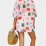 Ensemble Chemise et Shorts Mariluz avec Imprimé Rose