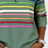 Raquel™ | Sweat à capuche à rayures avec zip demi-long