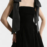 Robe Midi en Velours Sans Manches Ajla avec Nœud