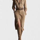 Adela™ | Robe Midi en Suède Marron
