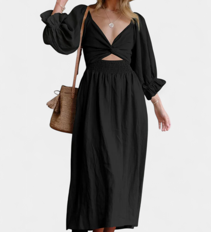 Robe Petra à Deux Niveaux avec Corsage Froncé et Manches Bouffantes