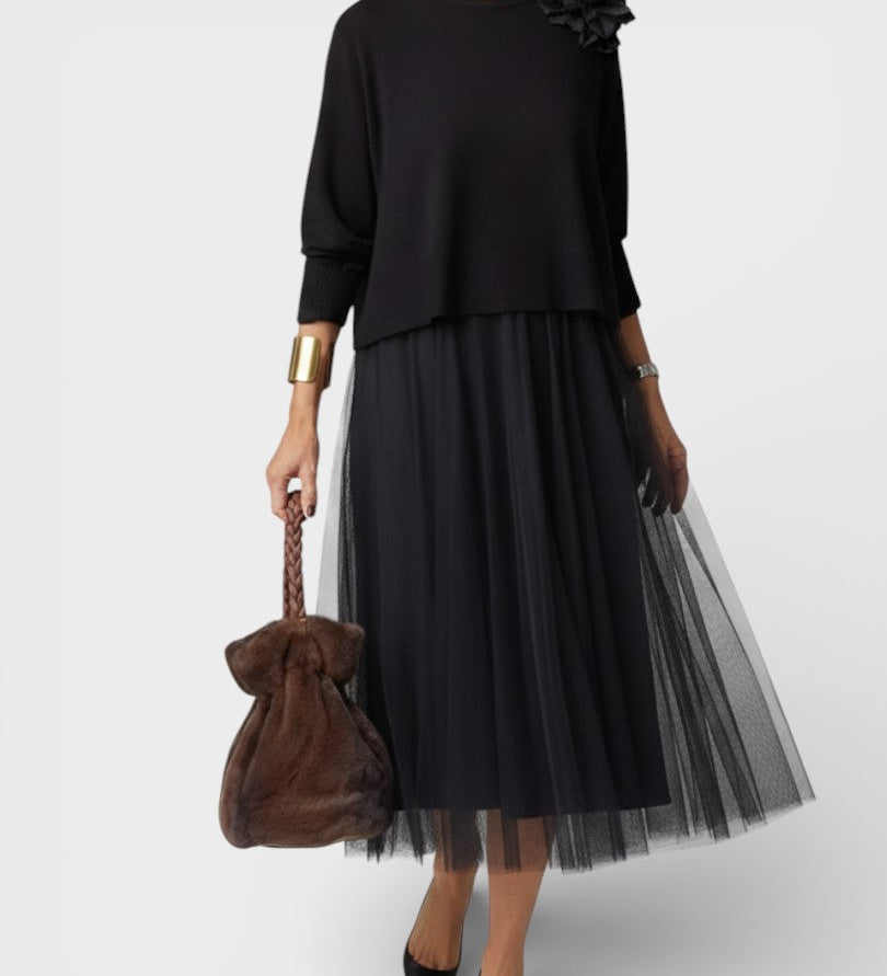 Claudia™ | Robe en Tricot Élegante avec Tulle