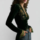 Isabel™ | Blouse en Velours Brodé