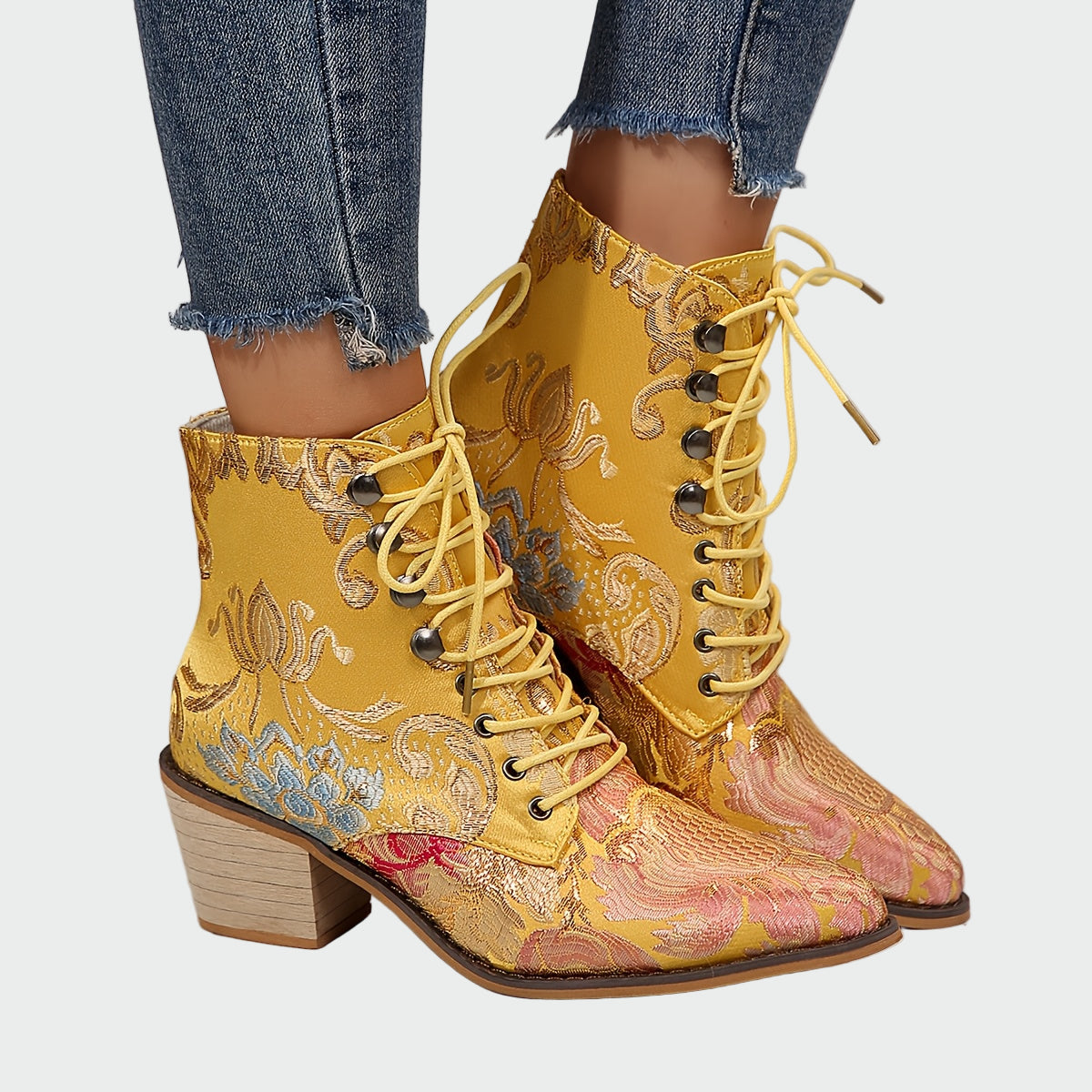Sandra | Bottines en cuir avec des fleurs élégantes et radieuses