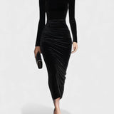 Salma™ | Robe Fendue en Velours Noir