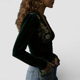 Isabel™ | Blouse en Velours Brodé