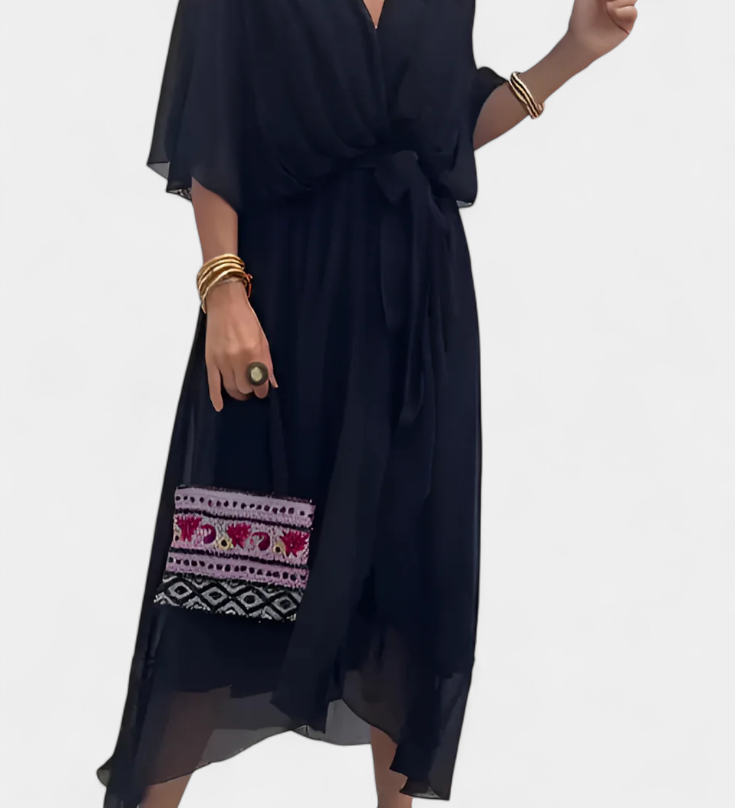 Robe Longue Luisa avec Décolleté en V et Coupe Flottante